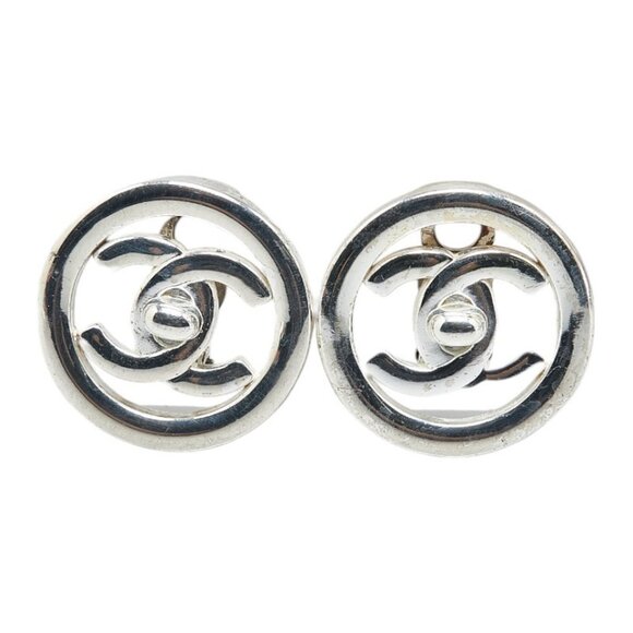 CHANEL Silver Coco Mark Earrings - Picture 1 of 5